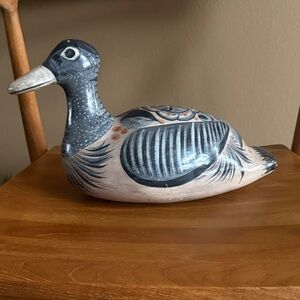 Vintage Blue and Gray Ceramic Duck Figurine,painted Purchased from a estate sale